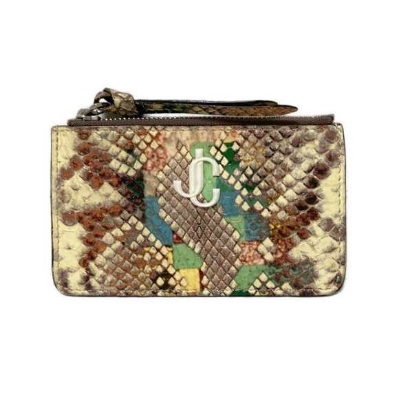 JIMMY CHOO - Cream Light gray Multi Leather Coin Case